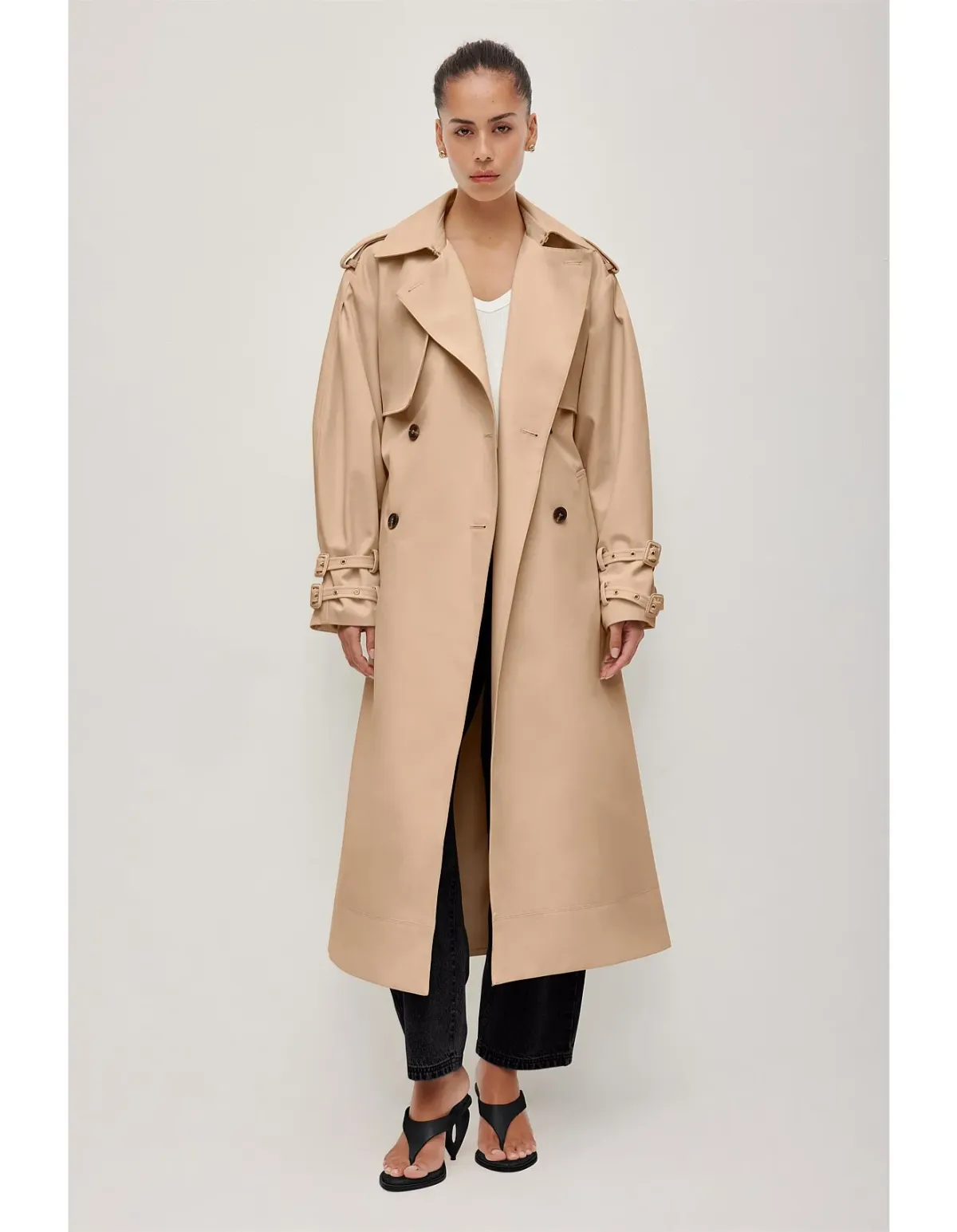 AJE STUDIO Aston Long Belted Trench Coat Size 10 Sandstone - Image 1