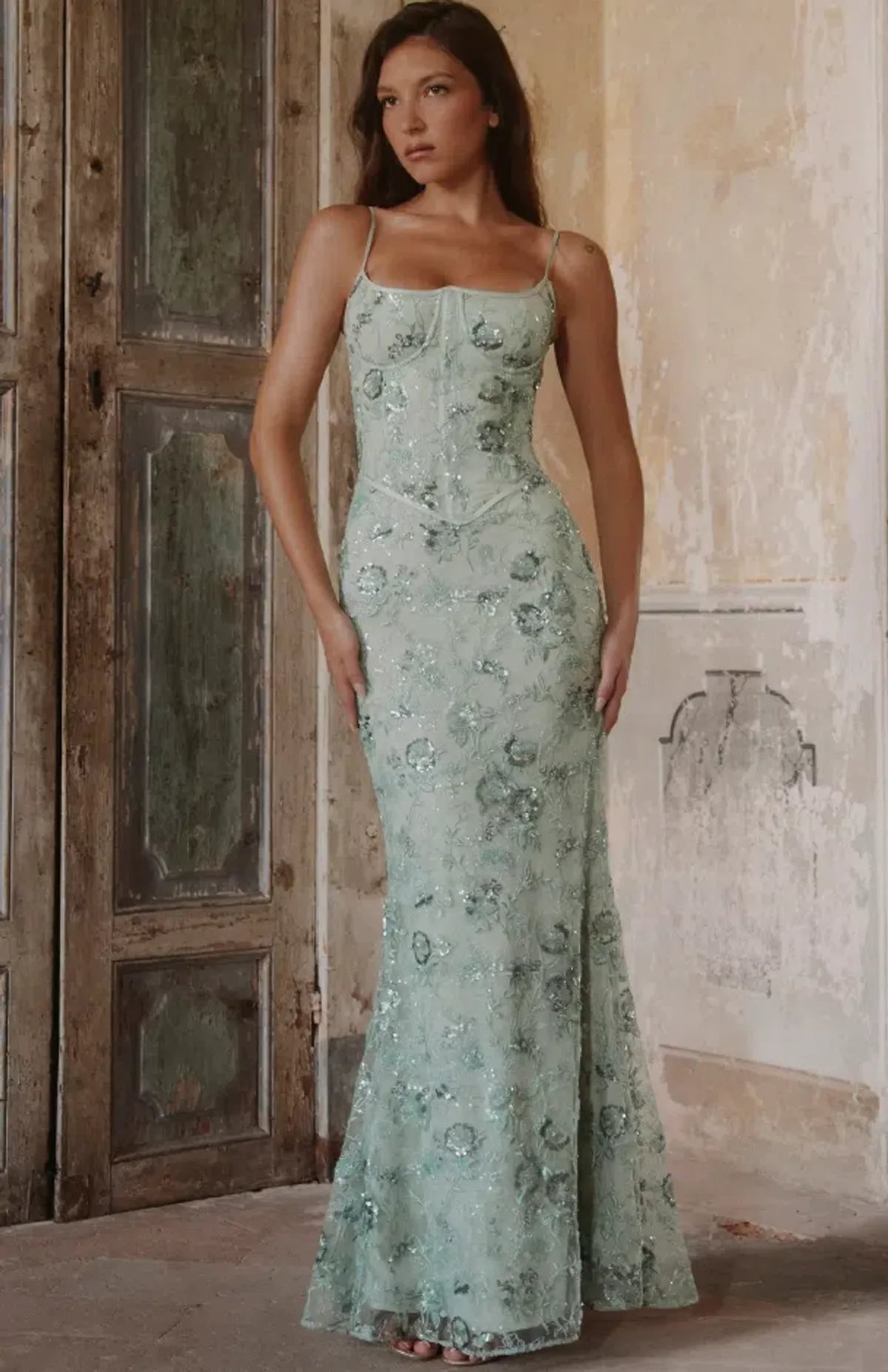 House of CB Naima jade hand beaded embellished corset maxi dress Regular Cup Size S - Image 1