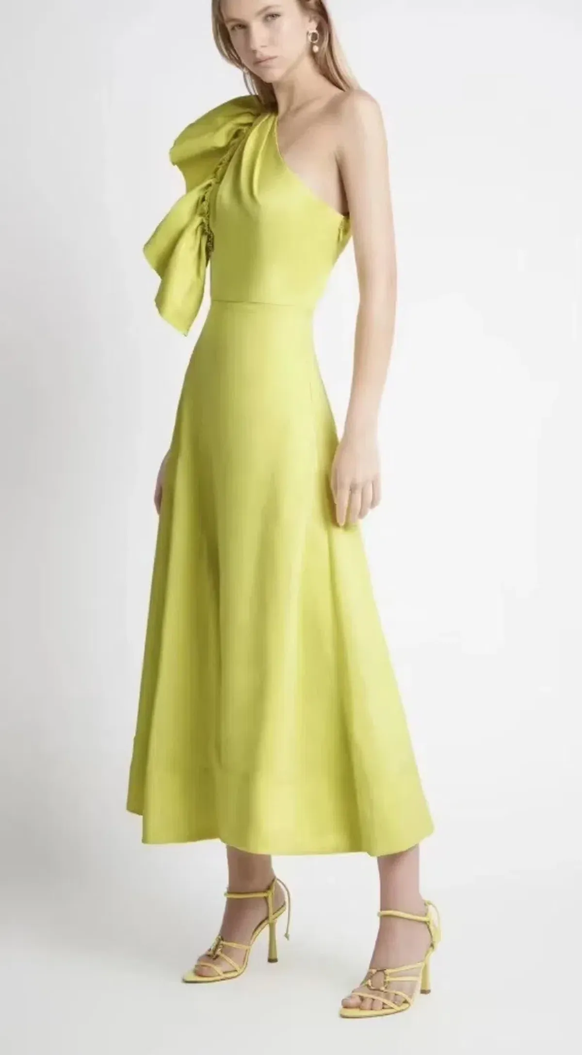 Aje Bonjour Asymmetric Midi Dress in Lime Green  Size 4  - Image 4