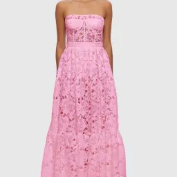 Leo Lin Emilia Lace Bustier Midi Dress Candy Pink Size 12 for rent on The Volte - image 1