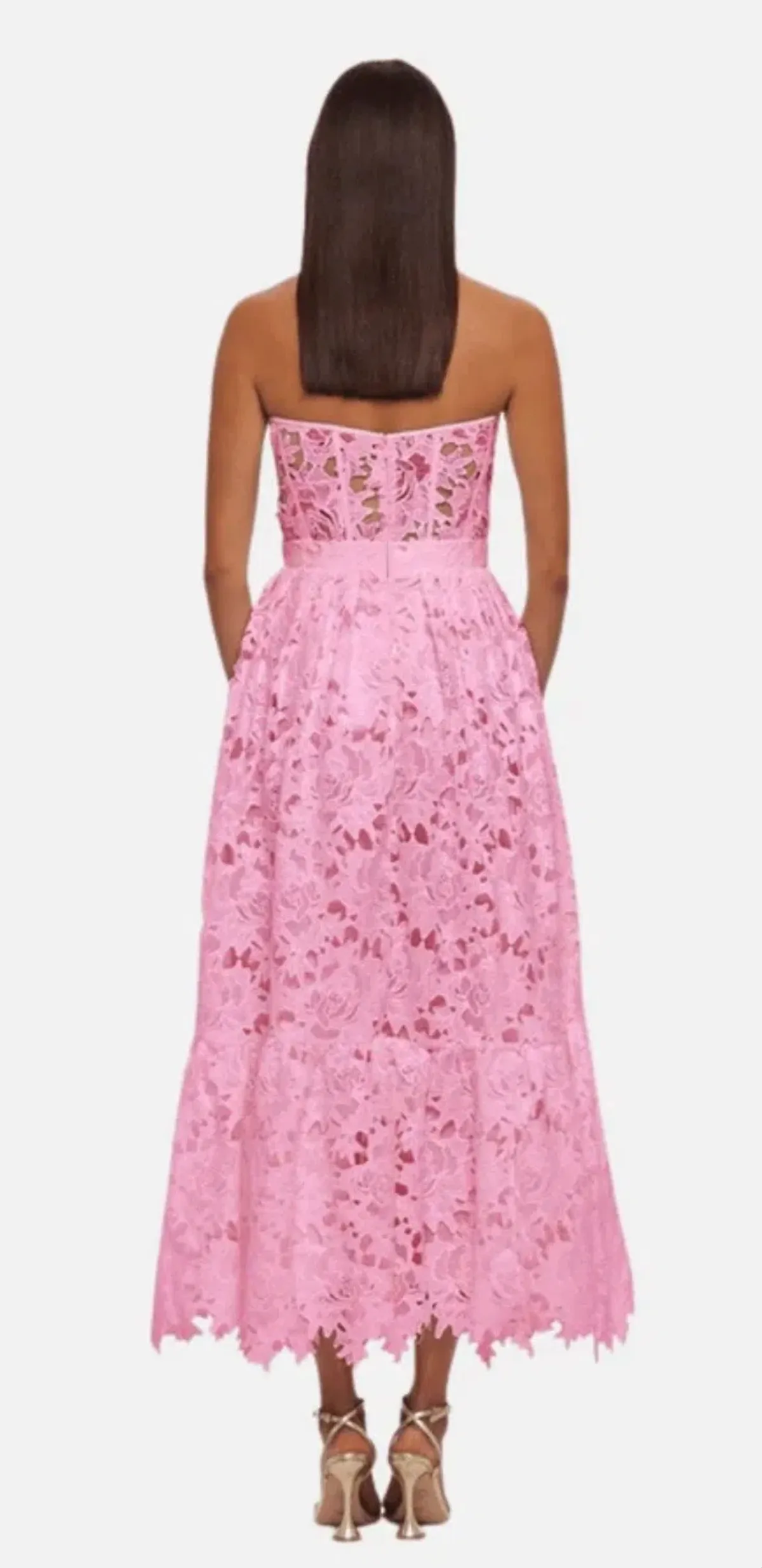 Leo Lin Emilia Lace Bustier Midi Dress Candy Pink Size 12 - Image 2