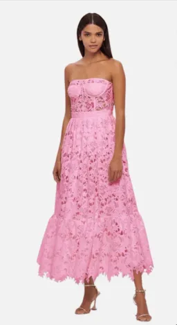 Leo Lin Emilia Lace Bustier Midi Dress Candy Pink Size 12 for rent on The Volte - image 3