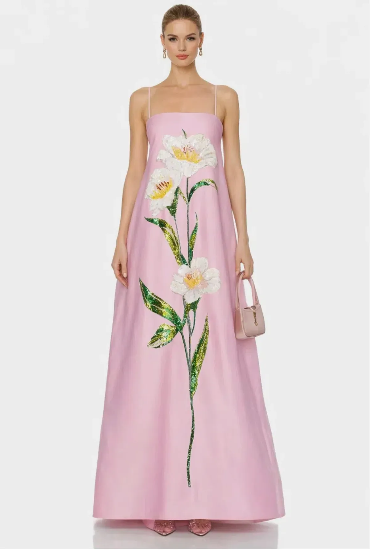LEO LIN Frances Applique Maxi Dress AU12 Pink Floral Silk Formal Event NWT - Image 1