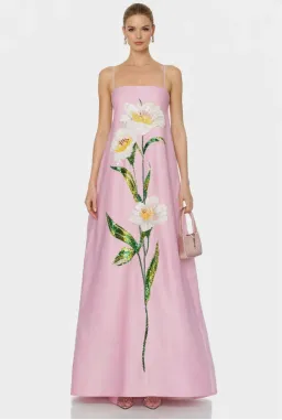LEO LIN Frances Applique Maxi Dress AU12 Pink Floral Silk Formal Event NWT for rent on The Volte - image 1