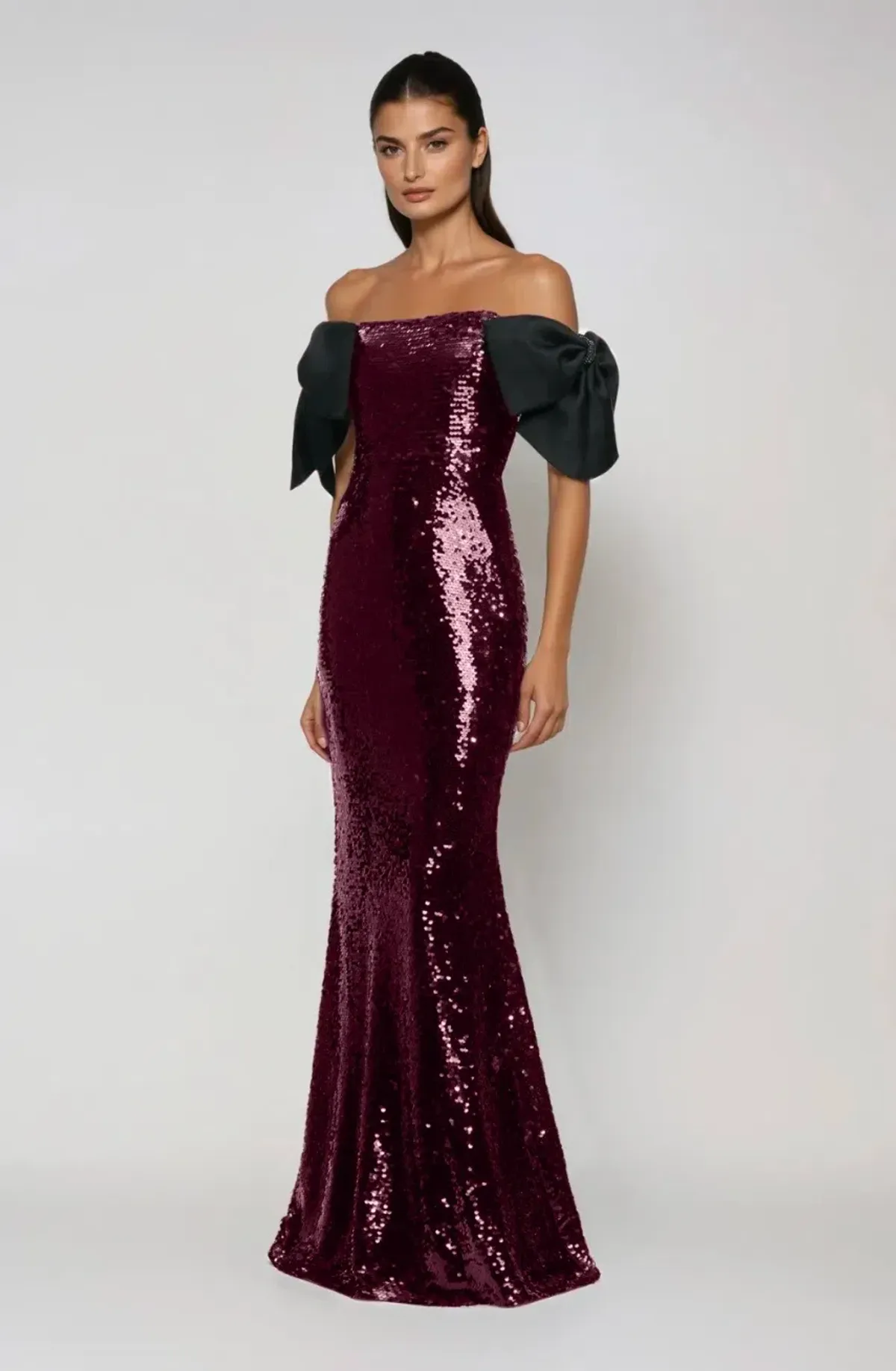Self-Portrait Brown Sequin Bow Maxi Dress Size 6  - Image 2