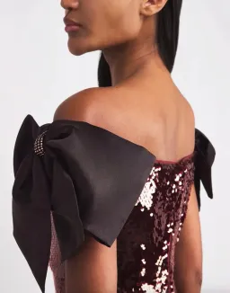 Self-Portrait Brown Sequin Bow Maxi Dress Size 6  for rent on The Volte - image 7