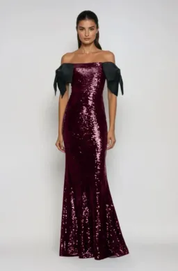 Self-Portrait Brown Sequin Bow Maxi Dress Size 6  for rent on The Volte - image 1