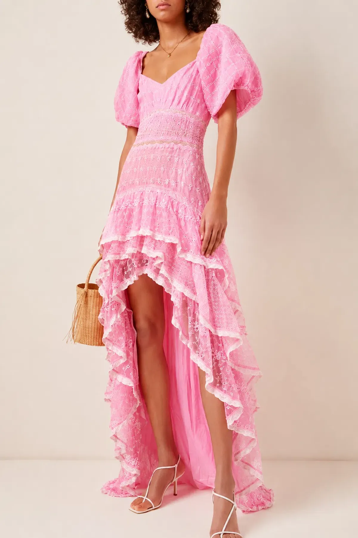 LoveShackFancy Cayden Embroidered Silk Ruffle Dress Pink Size AU 6  - Image 3