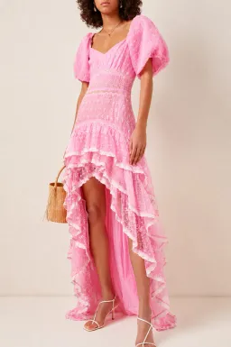 LoveShackFancy Cayden Embroidered Silk Ruffle Dress Pink Size AU 6  for rent on The Volte - image 3