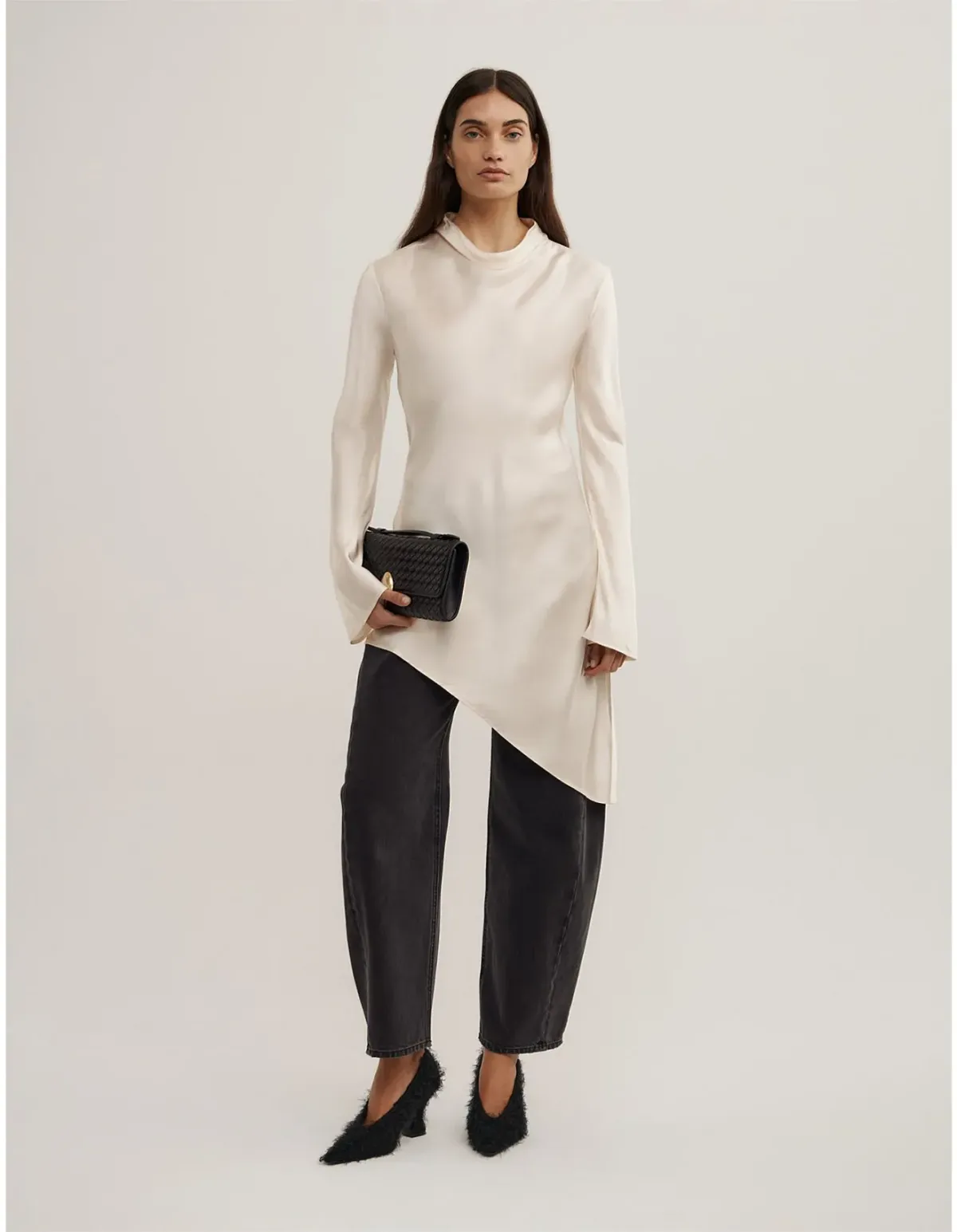 Witchery Long Sleeve Asymmetric Tunic Top Size 18 Vanilla - Image 2