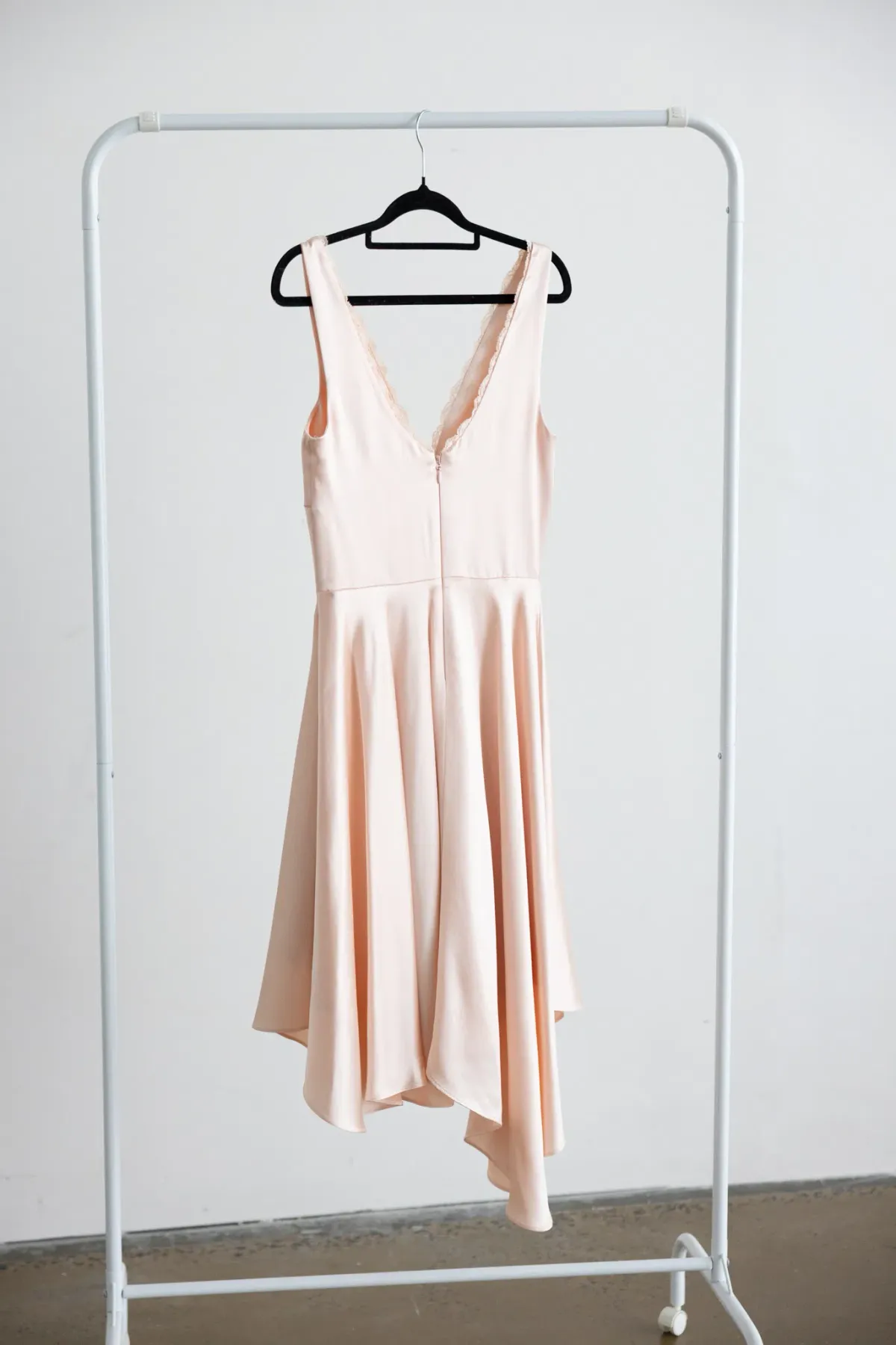 House Of CB Sabella Pink Satin Asymmetric Handkerchief Hem Midi Dress - Image 4