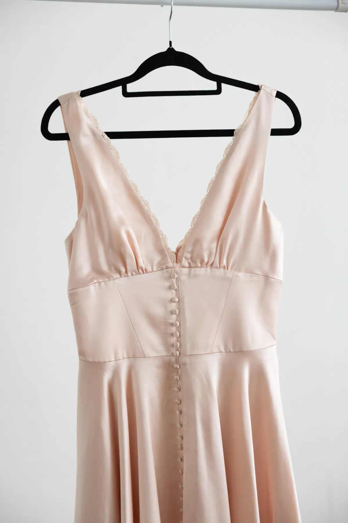House Of CB Sabella Pink Satin Asymmetric Handkerchief Hem Midi Dress - Image 7