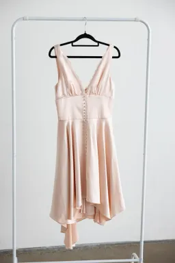 House Of CB Sabella Pink Satin Asymmetric Handkerchief Hem Midi Dress for rent on The Volte - image 3