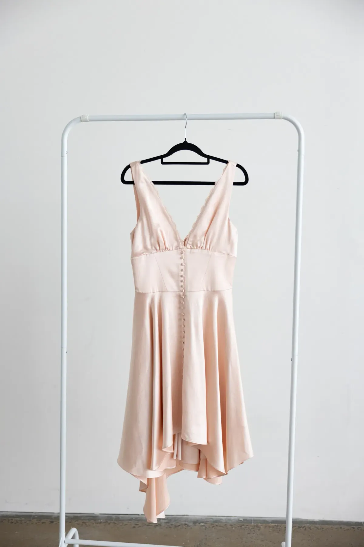House Of CB Sabella Pink Satin Asymmetric Handkerchief Hem Midi Dress - Image 2