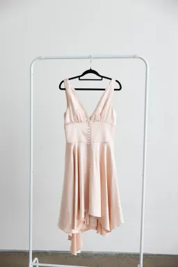 House Of CB Sabella Pink Satin Asymmetric Handkerchief Hem Midi Dress for rent on The Volte - image 2