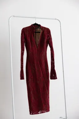House Of CB Pierette Berry Lace Midi Dress for rent on The Volte - image 4