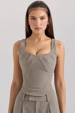House Of CB Selma Brown Puppytooth Boned Corset Top for rent on The Volte - image 1