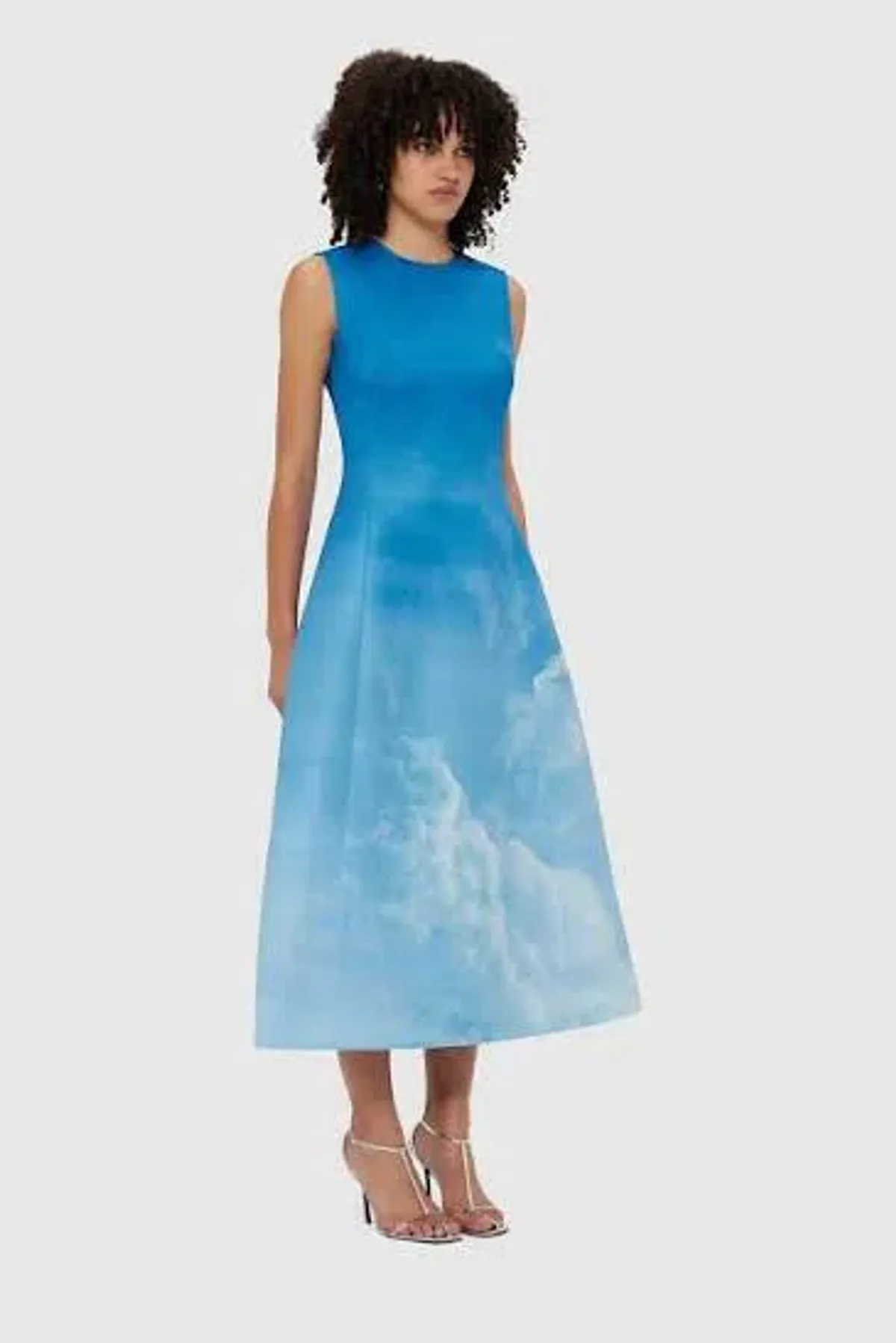 Leo Lin Cleo Sleeveless Cloud Print Midi Dress AU 14 - Image 1