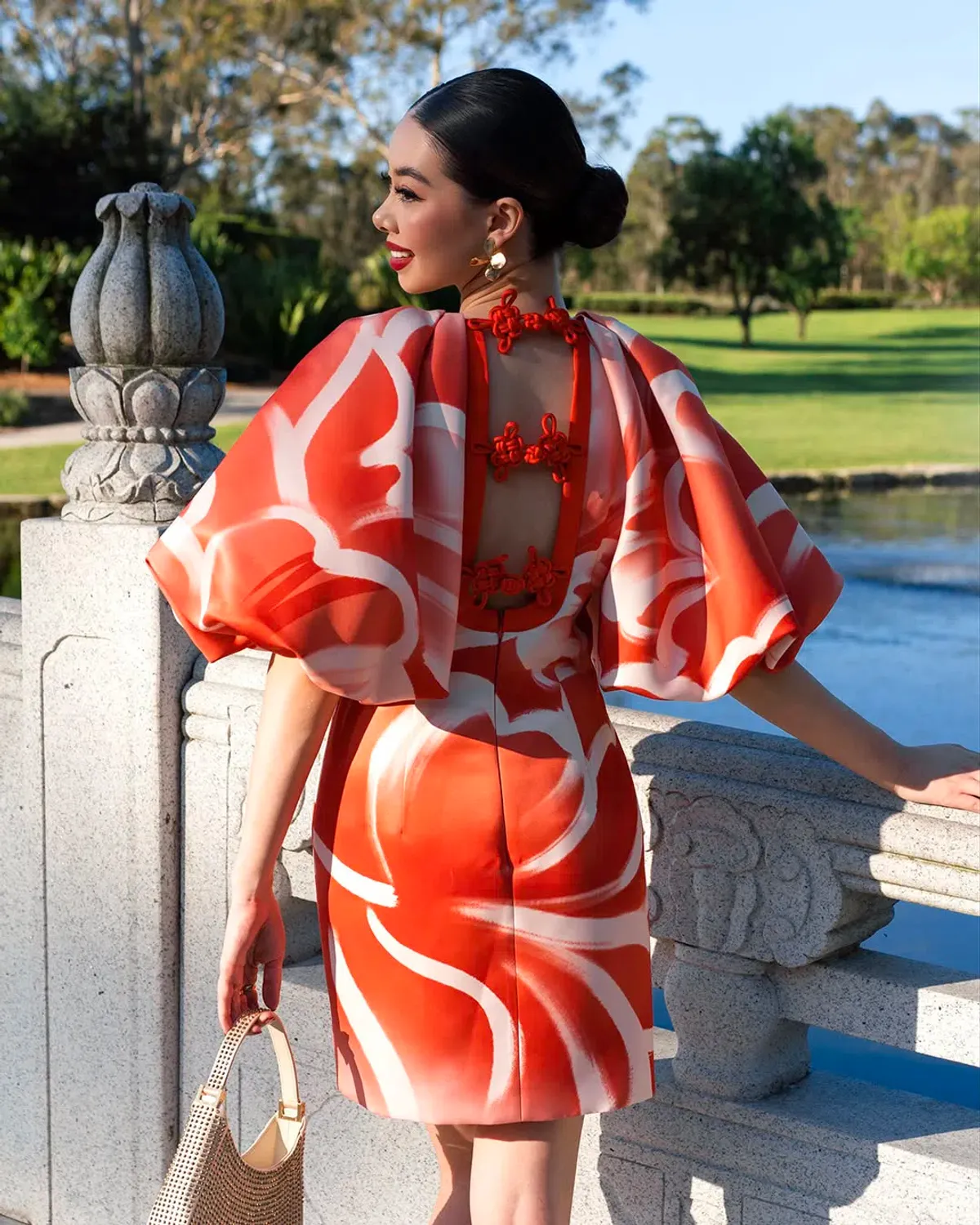 Leo Lin Arabella Puff Sleeve Mini Dress Ruyi Print Size AU 14 - Image 1