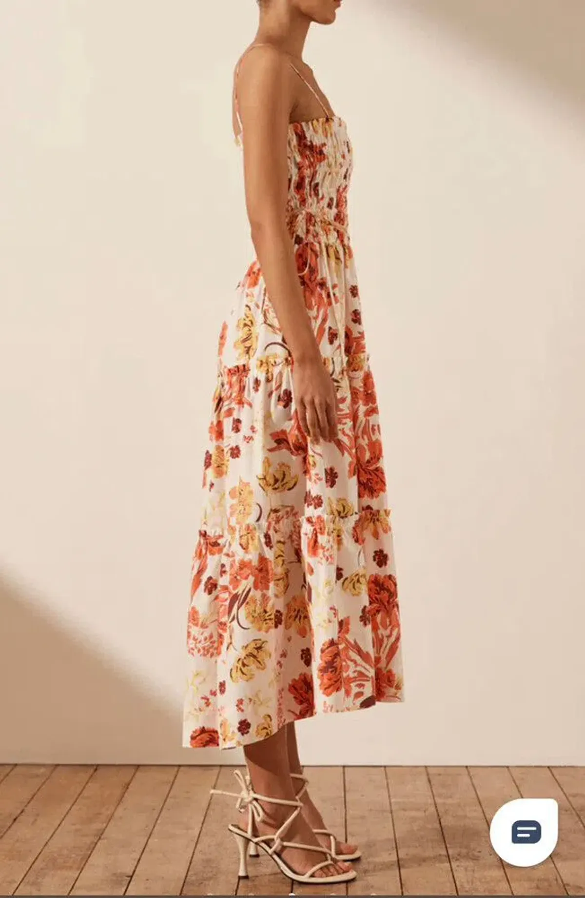 Shona Joy Kalani Shirred Tiered Midi Dress Floral Size 6 - Image 4