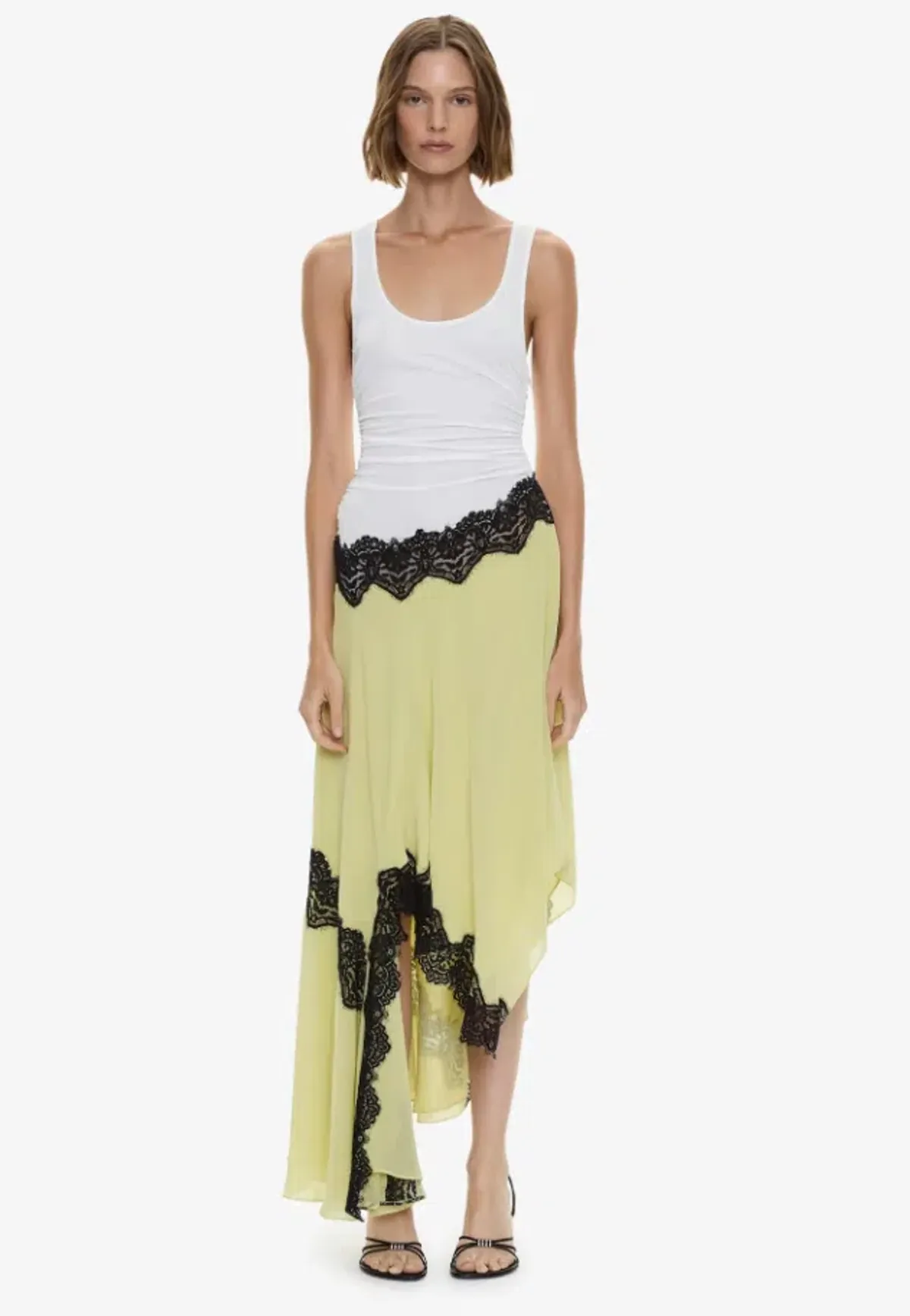 Christopher Esber Cutaway Lace Gathered Tank Dress chartreuse multi Size 10 - Image 1