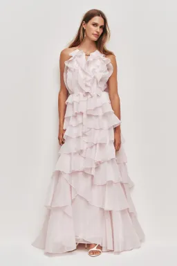 🌸 Aje Cleo Gown in Pastel Pink - Size 10 - Ruffle Tiered Maxi Dress 🌸 for rent on The Volte - image 1