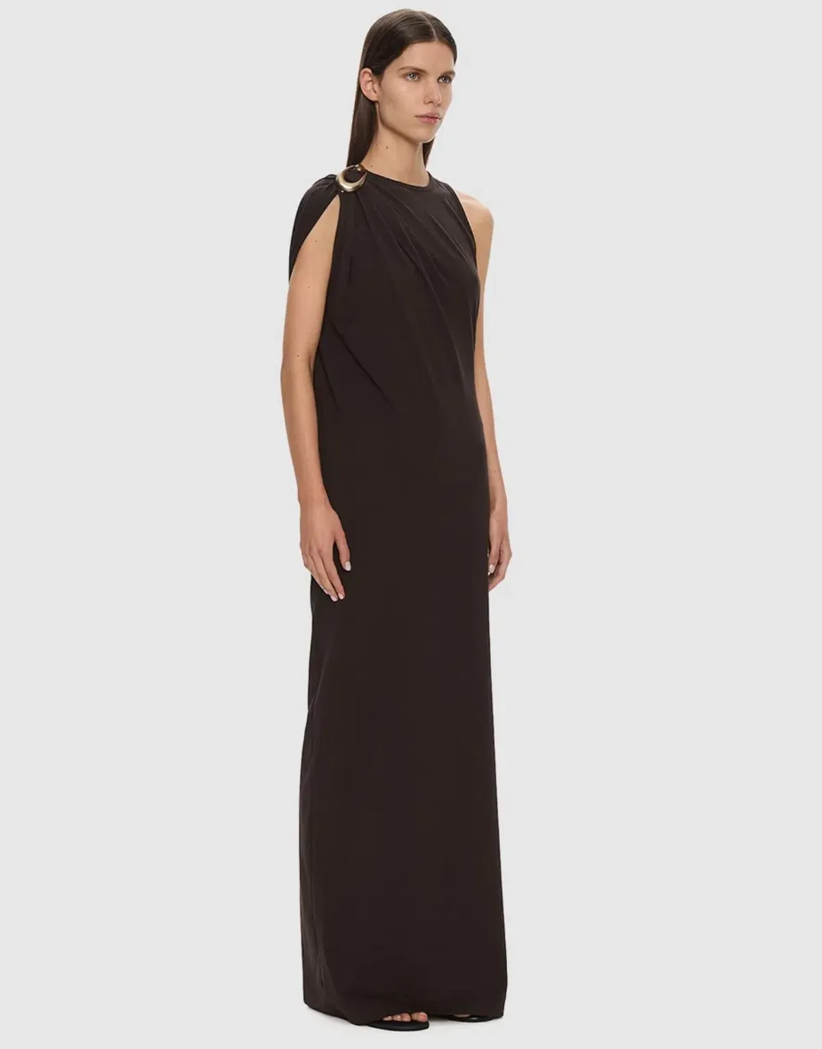 Christopher Esber STONE PIN COLUMN TEE MAXI DRESS ESPRESSO BROWN AU 6 - Image 2