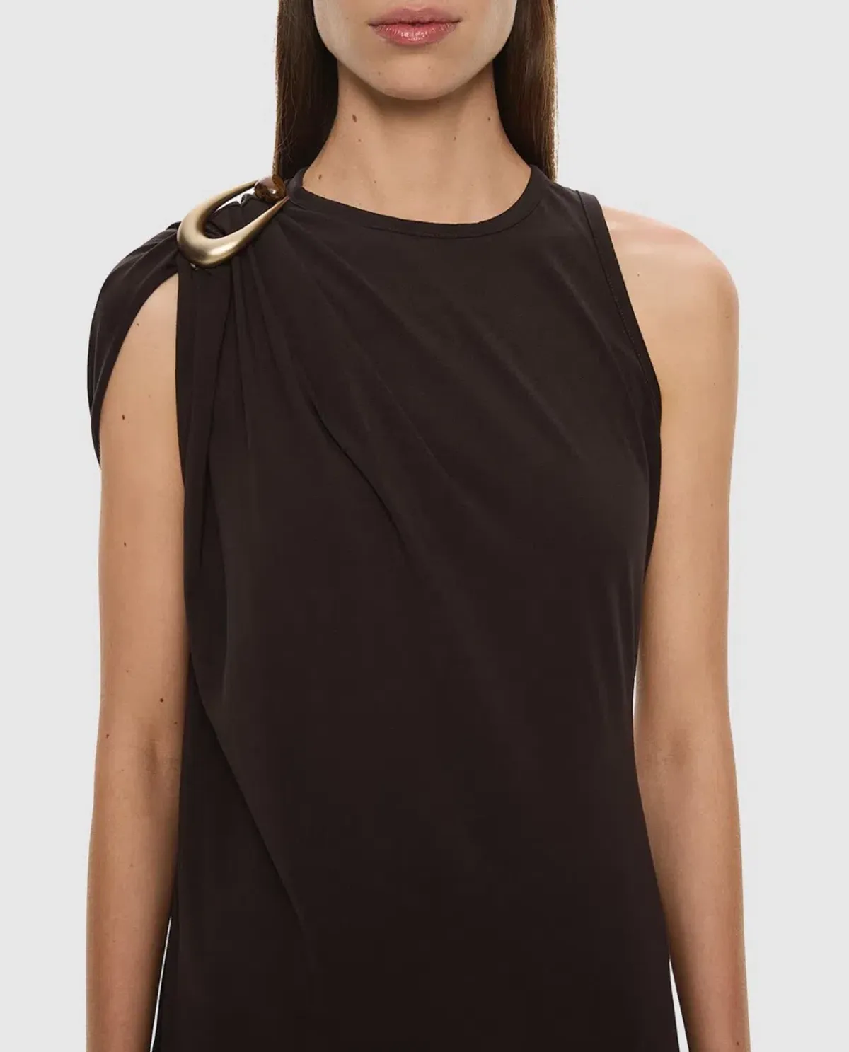 Christopher Esber STONE PIN COLUMN TEE MAXI DRESS ESPRESSO BROWN AU 6 - Image 4