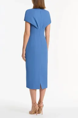 Carla Zampatti Atlas Crepe Tuck Midi Dress Blue Size 10 for rent on The Volte - image 4