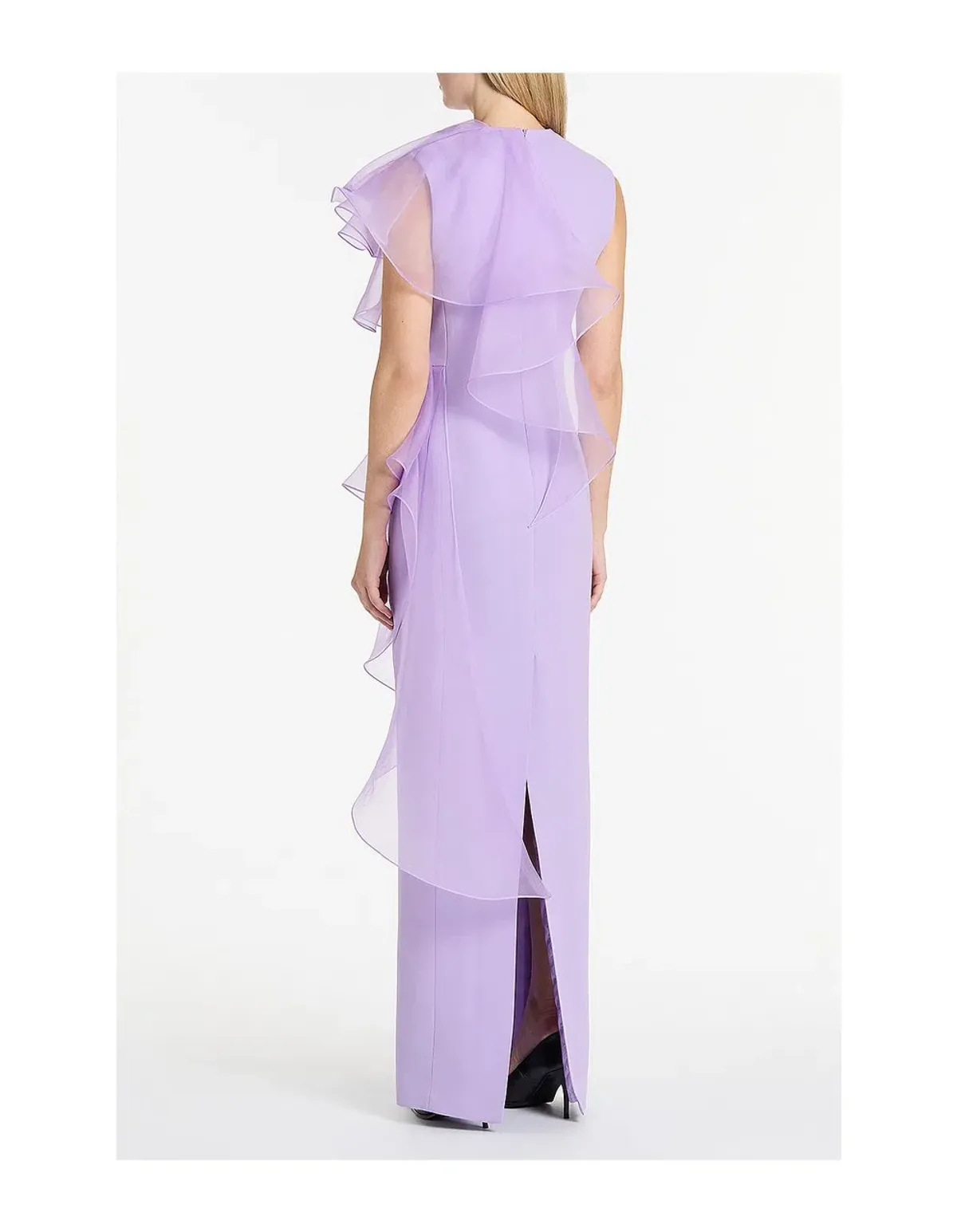 Carla Zampatti Lilac Purple Crepe Ruffle Shoulder Gown Size 12 - Image 2