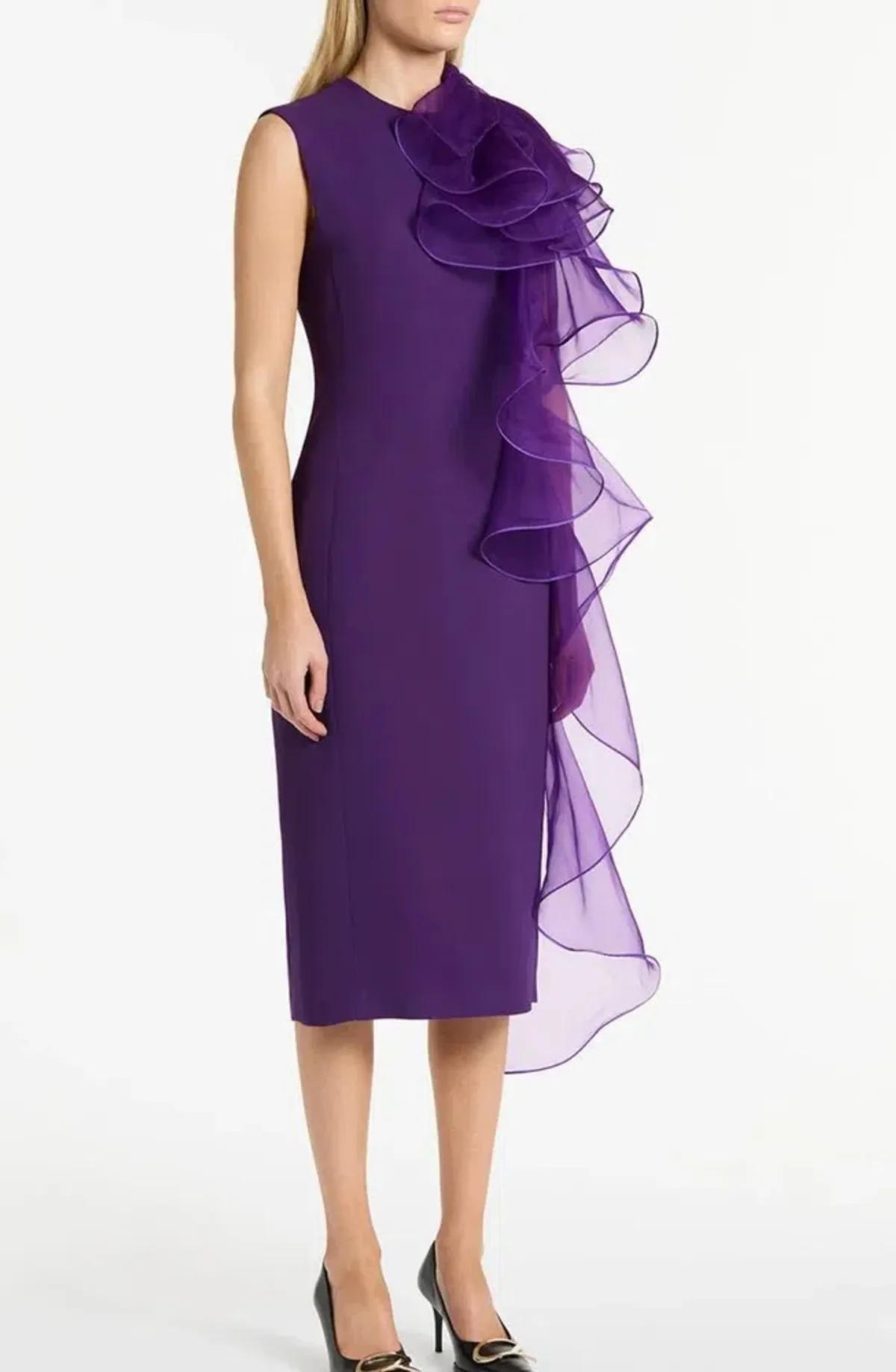 Carla Zampatti Purple Crepe Ruffle Shoulder Dress Size 14 - Image 2