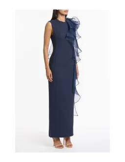 Carla Zampatti Navy Crepe Ruffle Shoulder Dress Size 10 for rent on The Volte - image 2
