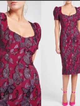 Rebecca Vallance Kassia Floral Magenta Midi Dress | Size AU 10 for rent on The Volte - image 2