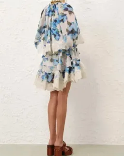 Zimmermann Alchemy Shirred Mini Dress Blue Poppy Size AU 8 (0) for rent on The Volte - image 4