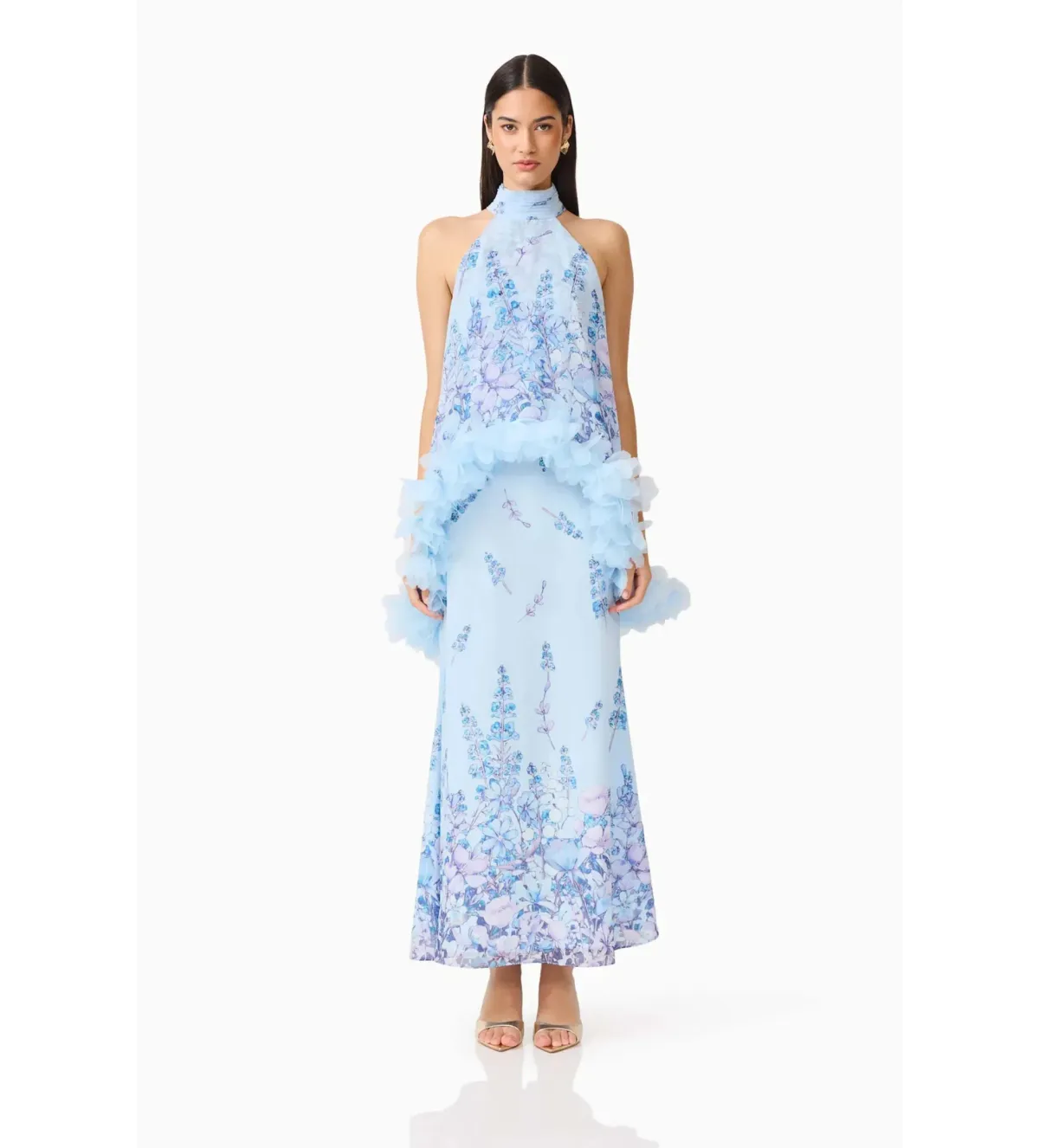  Elliatt Tulsia Floral Cape Maxi Dress in Light Blue Size AU 12 - Image 1