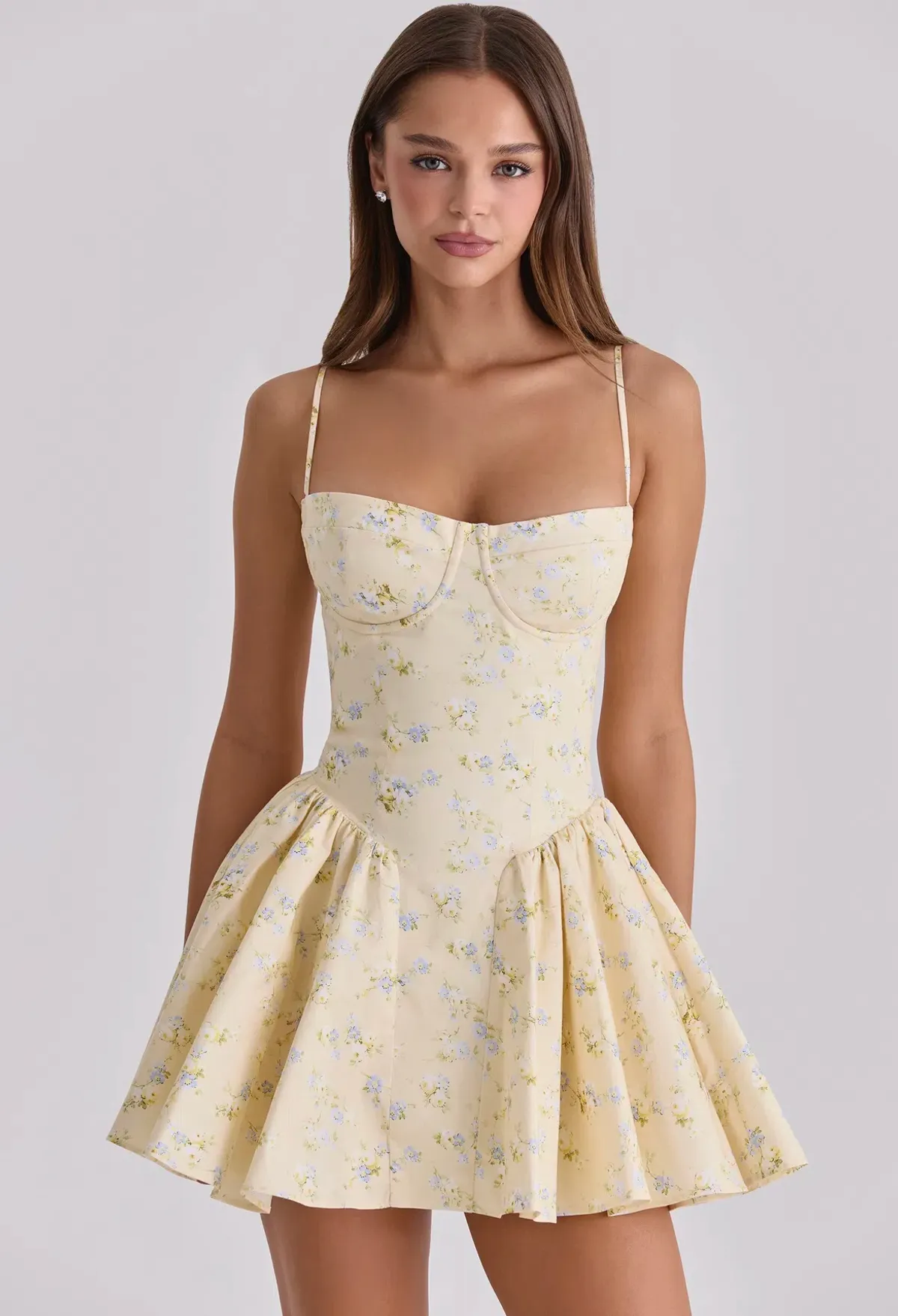 House of CB Lemon Floral Print Cotton Corset Mini Dress  - Image 1