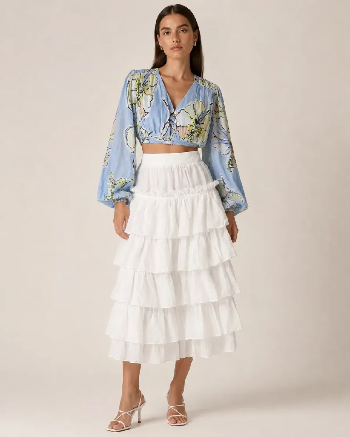 Aje Romantica Voile Crop Top – Blue Hibiscus – Size 12 - Image 1