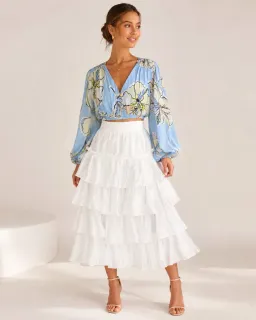 Aje Romantica Crop Top & Medina Tiered Midi Skirt Outfit – Size 12 for rent on The Volte - image 1