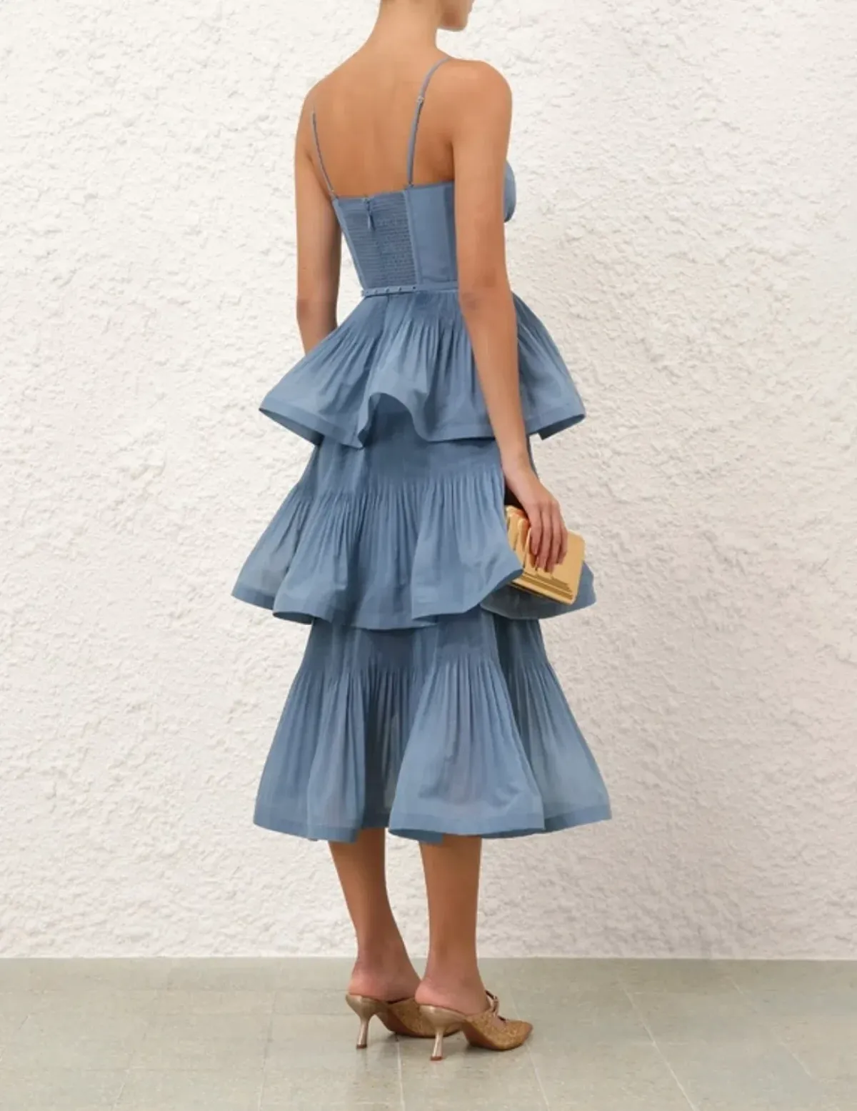 Zimmermann Pleated Tiered Midi Dress in Deep Blue Size 0/ AU 8 - Image 2