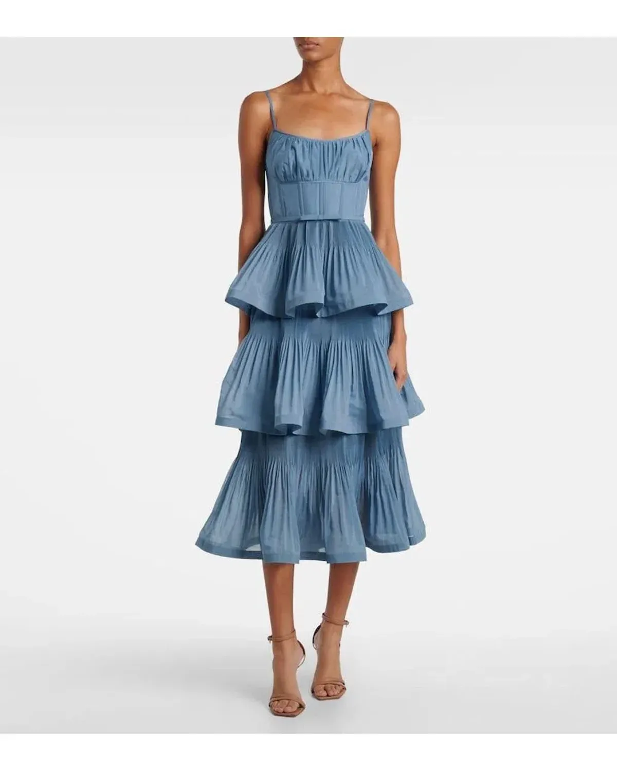 Zimmermann Pleated Tiered Midi Dress in Deep Blue Size 0 / AU 8 - Image 1
