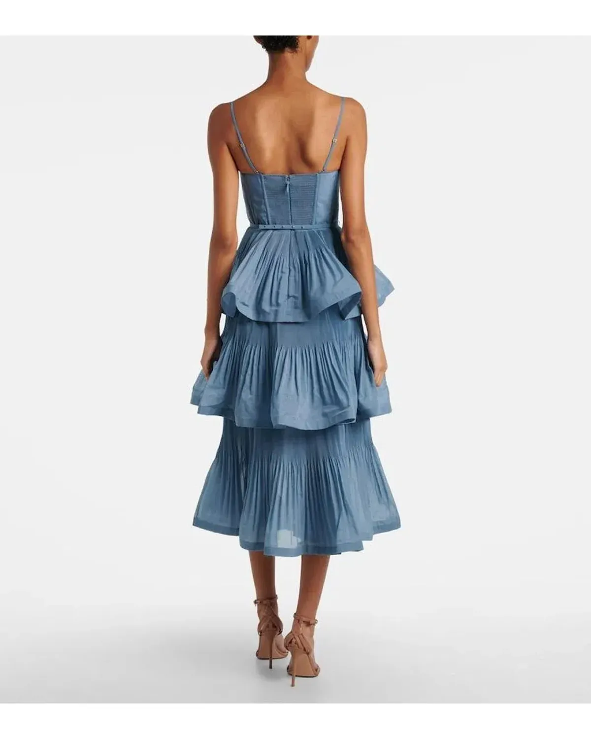 Zimmermann Pleated Tiered Midi Dress in Deep Blue Size 0 / AU 8 - Image 2