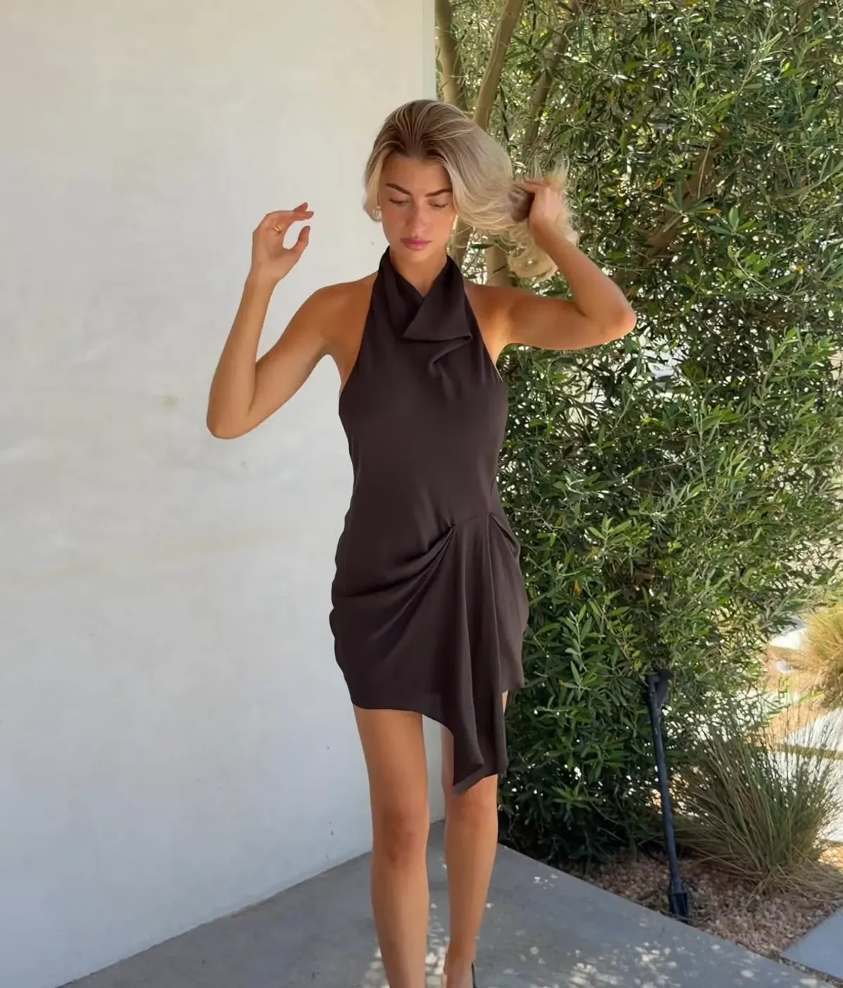Venroy Draped Halter Mini Dress Chocolate Brown In XS / AU 6  - Image 4