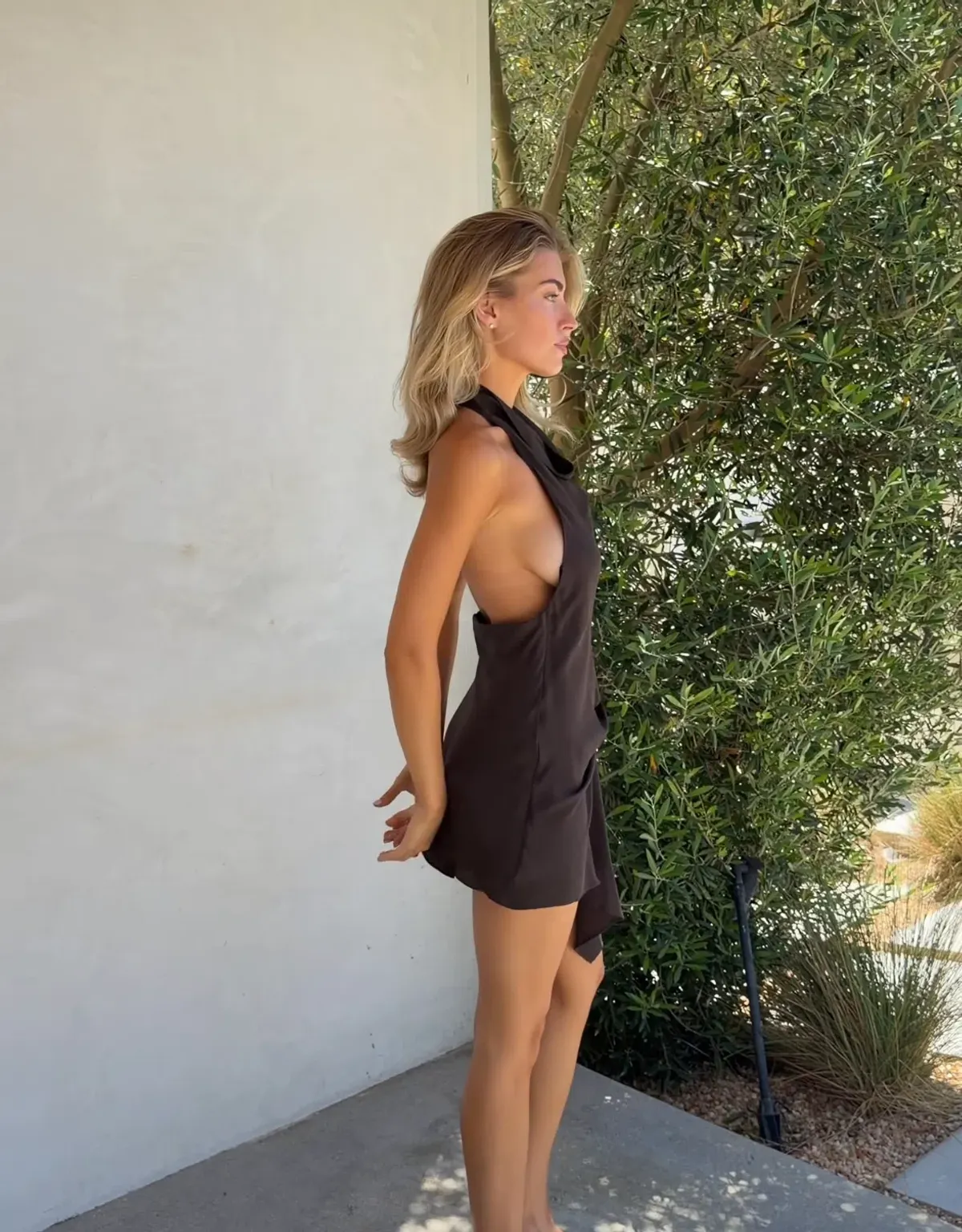 Venroy Draped Halter Mini Dress Chocolate Brown In XS / AU 6  - Image 3