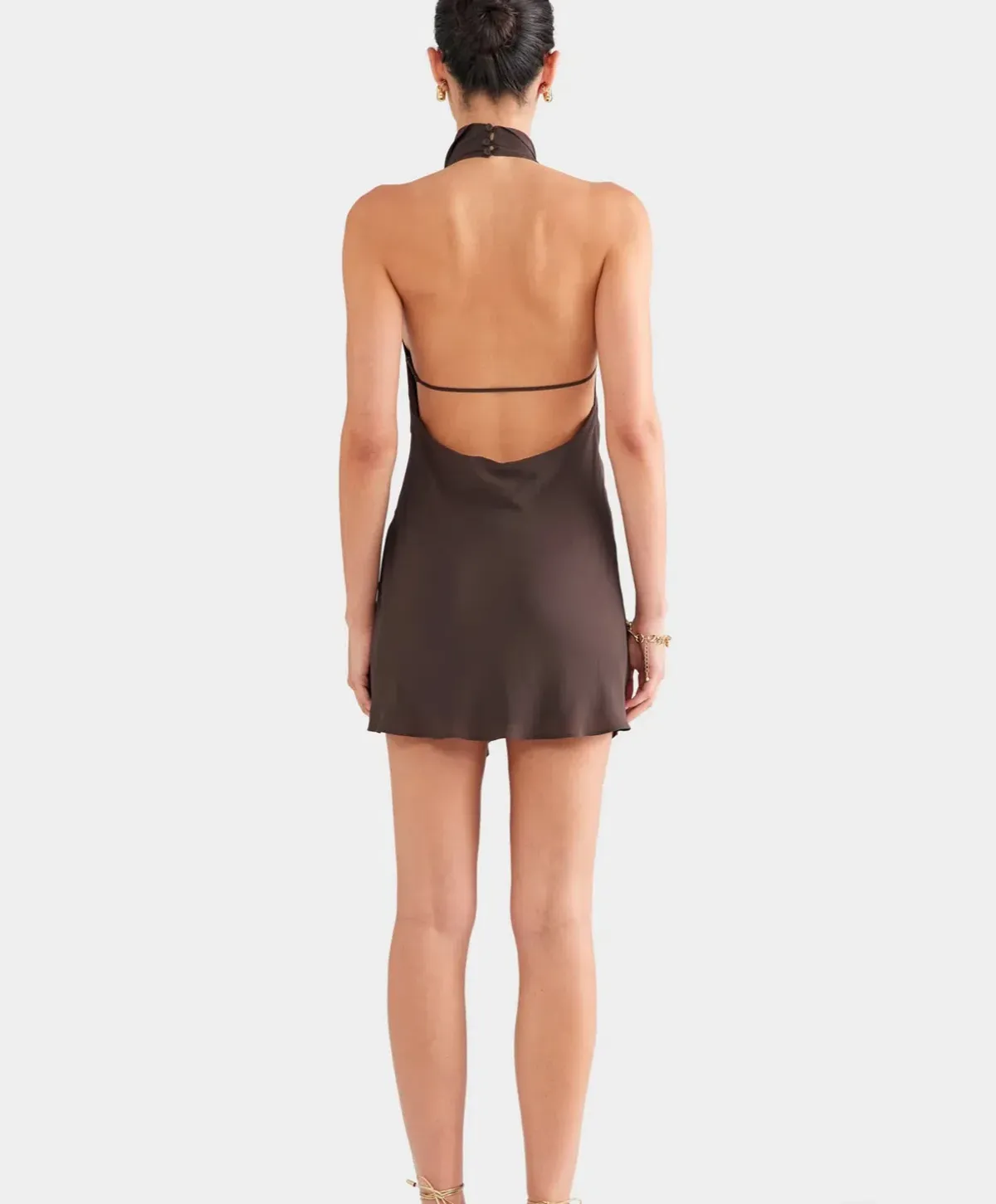 Venroy Draped Halter Mini Dress Chocolate Brown In XS / AU 6  - Image 2