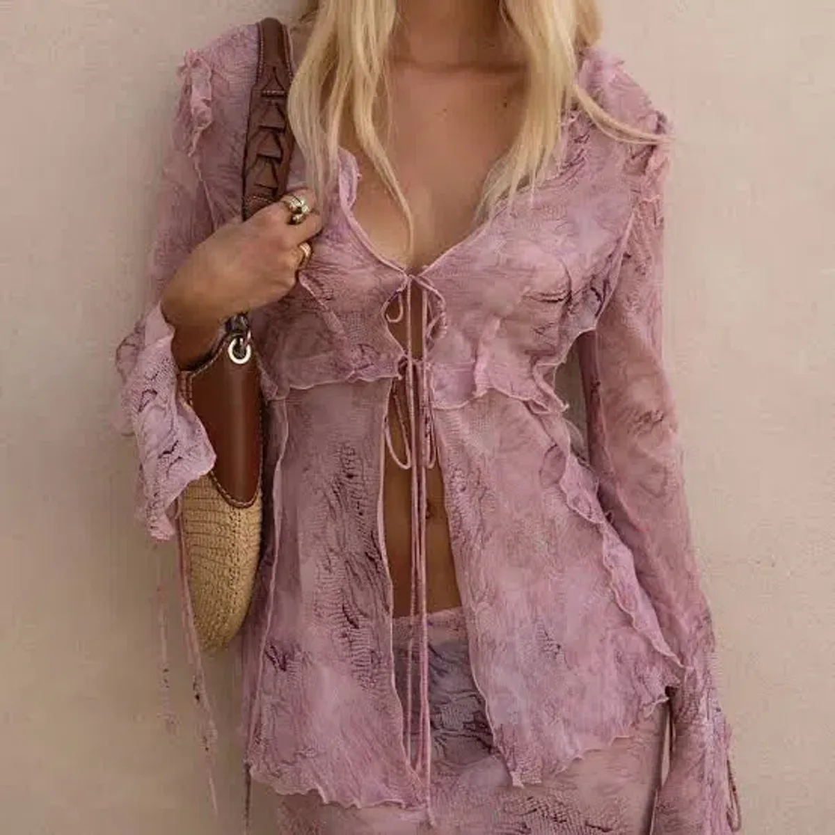 Rat & Boa Cobra Blouse and Maxi Skirt Set, Pink, Size S - Image 3