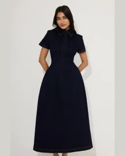 Odd Muse Denim Collared Midi Dress; Indigo; S / AU 8 for rent on The Volte - image 3
