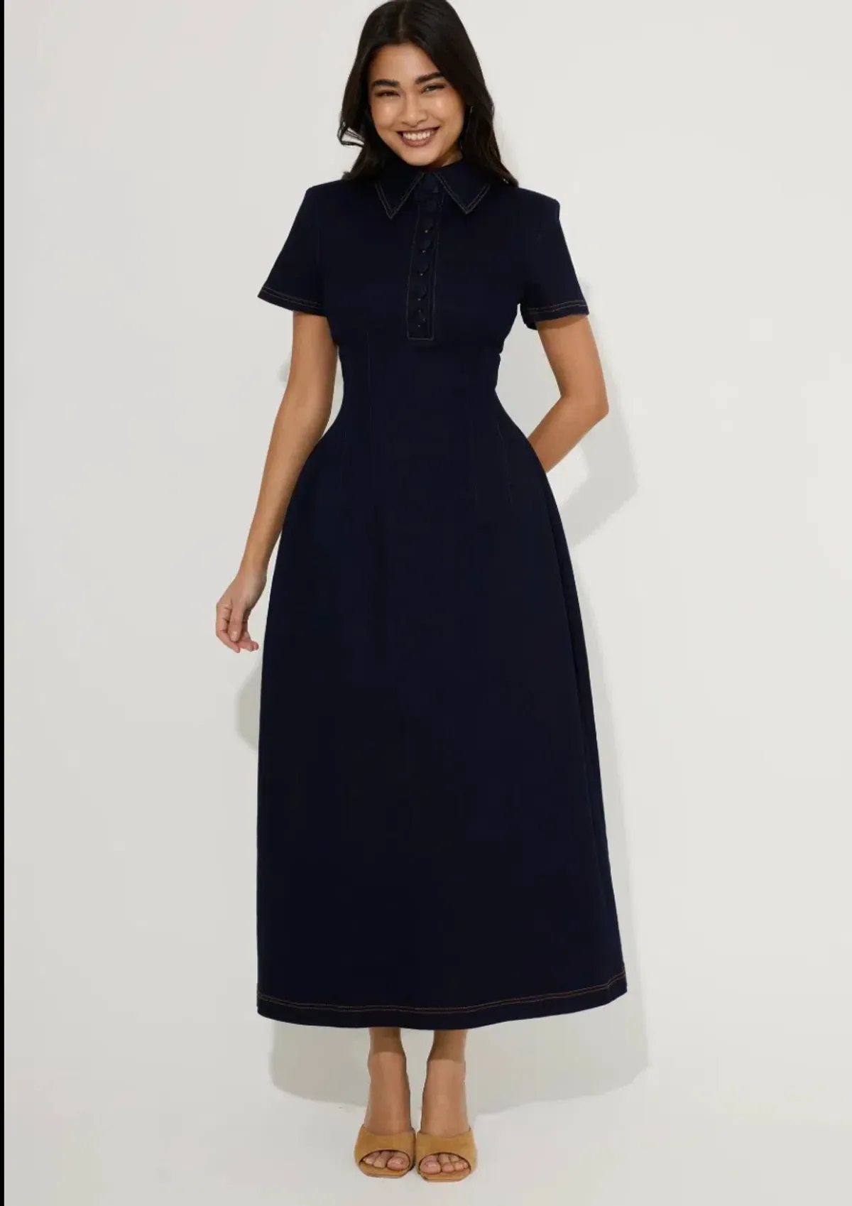 Odd Muse Denim Collared Midi Dress Indigo Size L / AU 12 - Image 1