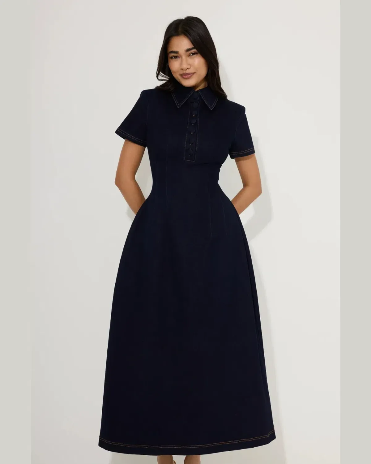 Odd Muse Denim Collared Midi Dress; Indigo; XL / AU 14 - Image 3
