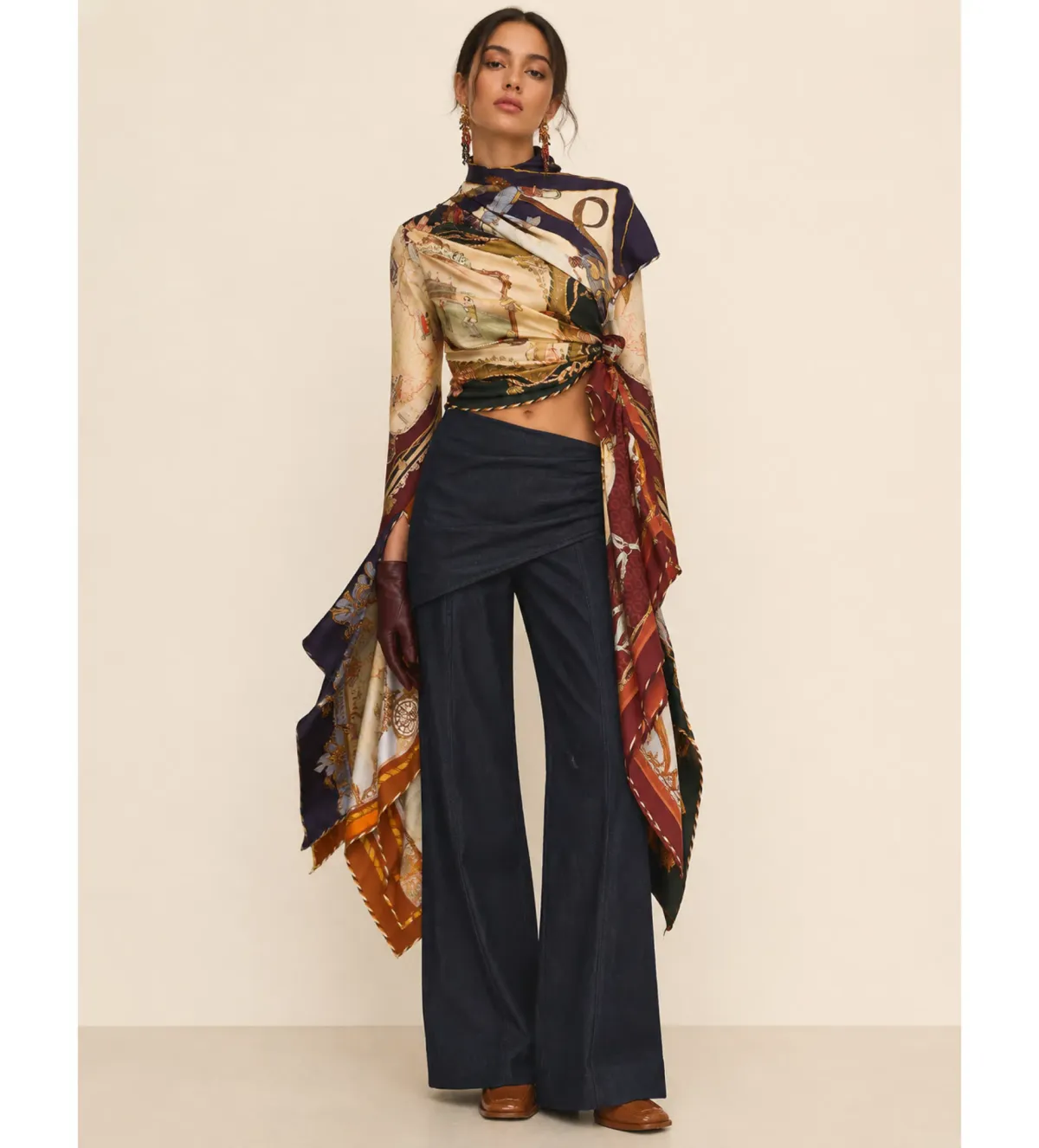 Zimmermann Valiant Draped Scarf Top in Spliced Scarves Size 1/AU10 - Image 1