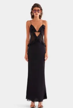 Venroy Silk Bralette Ruffle Maxi Dress In Black AU 6 / XS for rent on The Volte - image 1